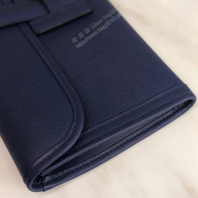 Hermes女包 愛馬仕手包Jige 原版密蠟線 Hermes手拿包 深藍  am1836